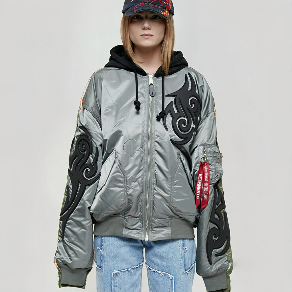 Vetements  Men's Fall/Winter Fashion Alpha Tribe MA-1 Loose Long Sleeve Hooded Bomber Cotton Jacket Ngvp #8256