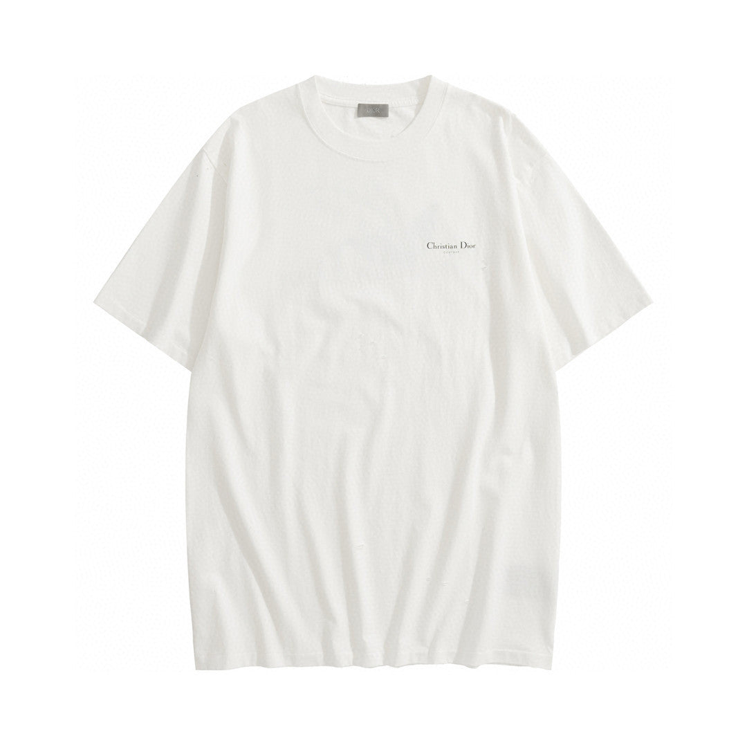Dior Men's Summer Solid Color Floral Pattern Letter Print Round Neck Cotton Short Sleeve T-Shirt #76577