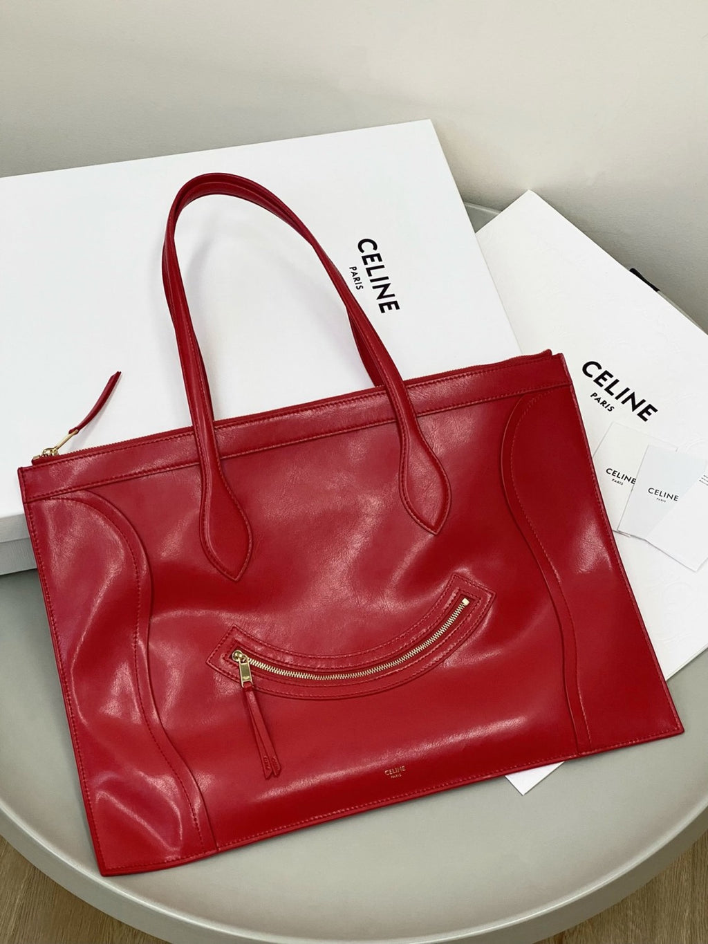 Celine Flat Cabas Smile Leather Bags Handbag Commuter Laptop Bag # 195374