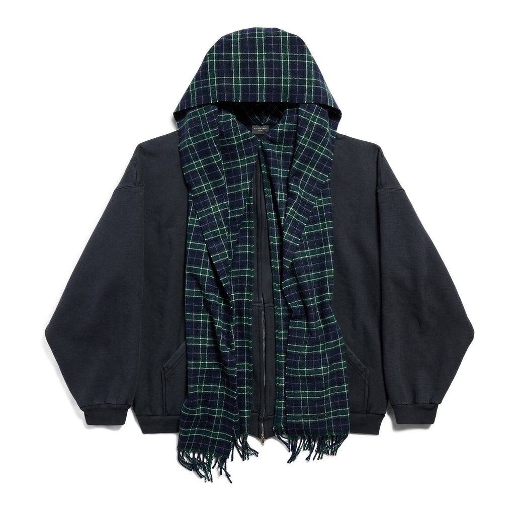 Balenciaga Men's Spring And Autumn UNITY Sports Logo Plaid Scarf Zipper Loose Solid Color Long Sleeve Hoodie Sweatshirt Jacket Ngvp #9481