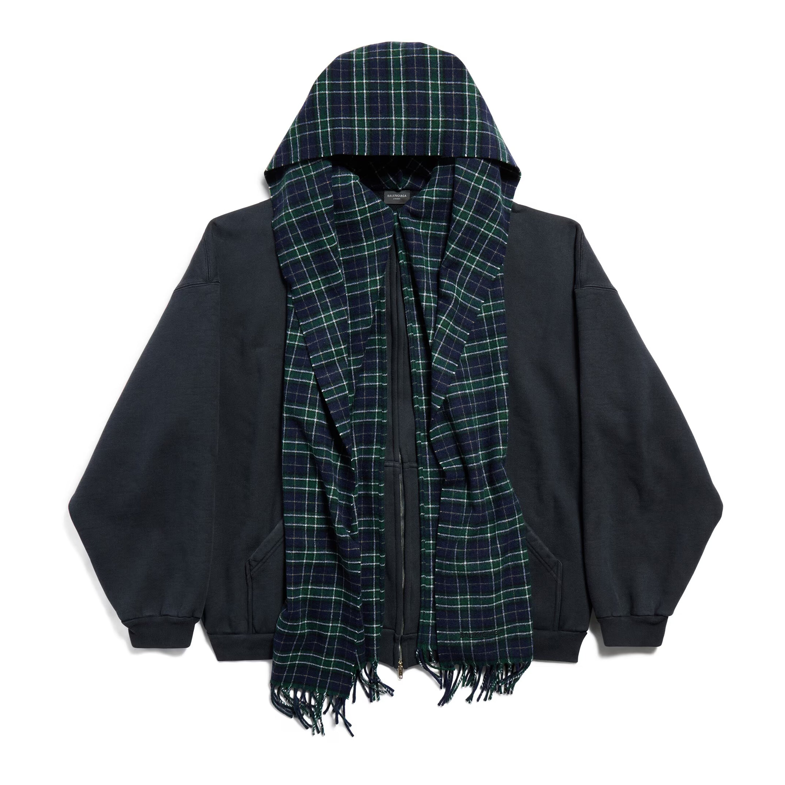 Balenciaga Men's Spring And Autumn UNITY Sports Logo Plaid Scarf Zipper Loose Solid Color Long Sleeve Hoodie Sweatshirt Jacket Ngvp #9481
