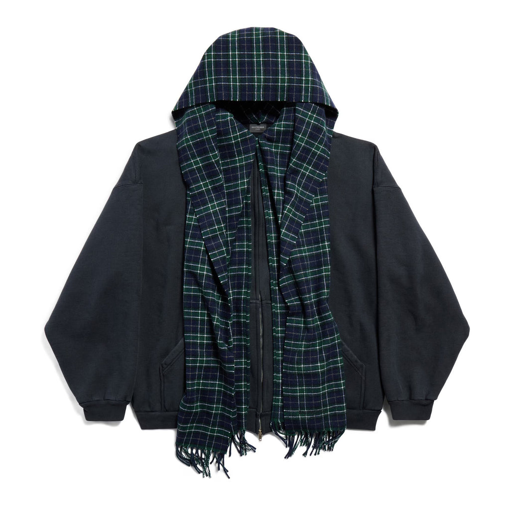 Balenciaga Men's Spring And Autumn UNITY Sports Logo Plaid Scarf Zipper Loose Solid Color Long Sleeve Hoodie Sweatshirt Jacket Ngvp #9481