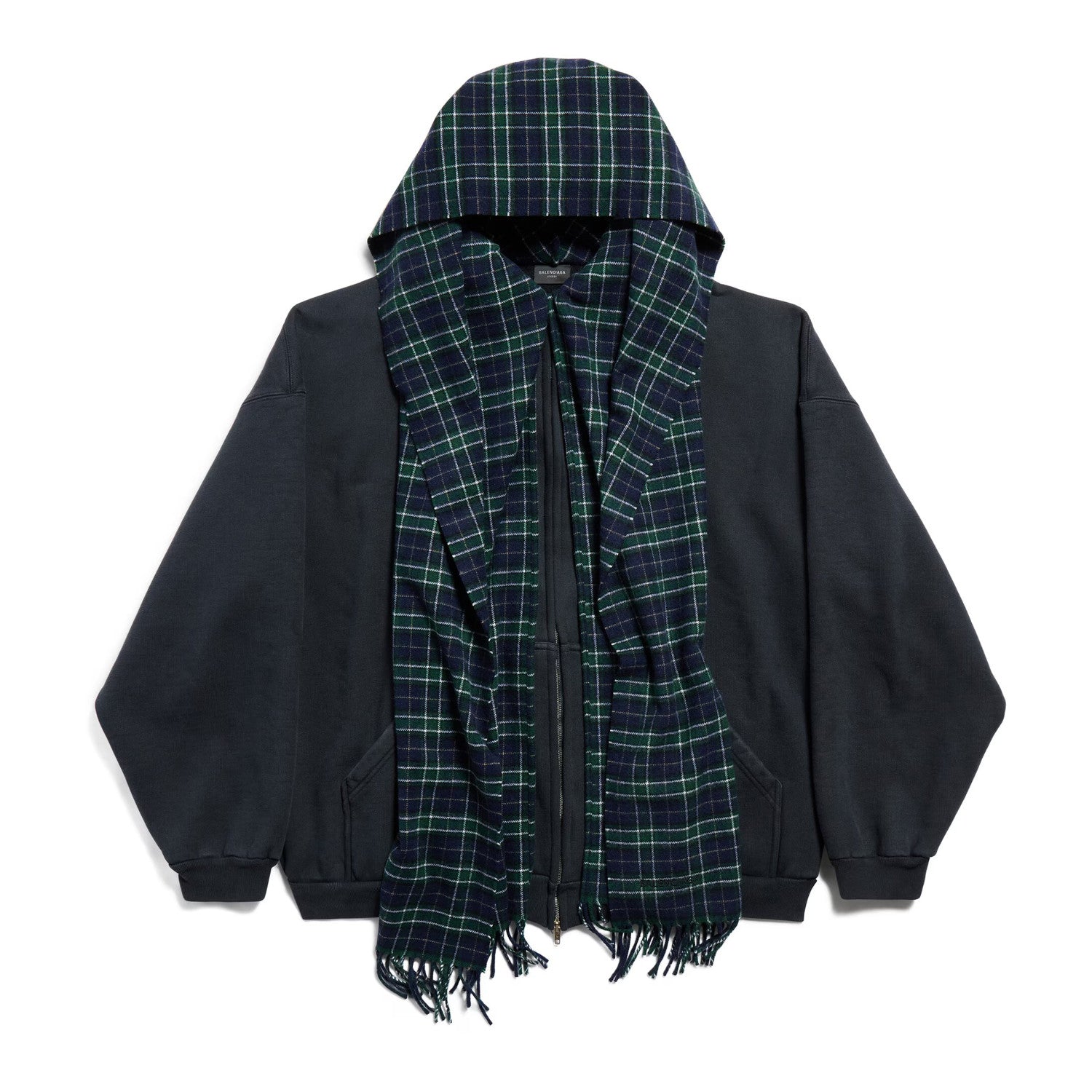 Balenciaga Men's Spring And Autumn UNITY Sports Logo Plaid Scarf Zipper Loose Solid Color Long Sleeve Hoodie Sweatshirt Jacket Ngvp #9481