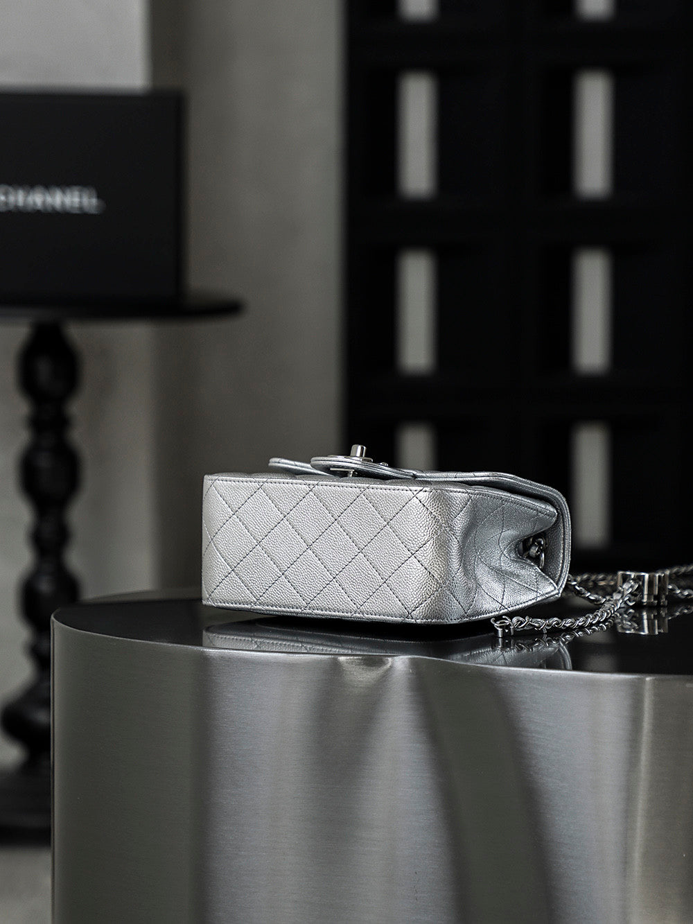 Chanel Classic Flap CF Lambskin Chain Bag Shoulder Bag Women's Silver #334148