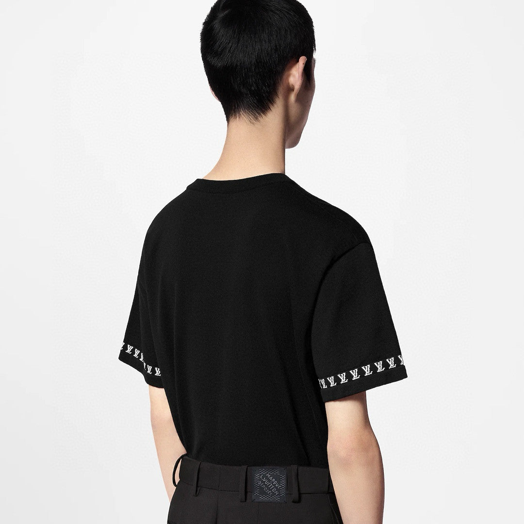 Louis Vuitton Men's Summer Black Cotton Jersey Fabric Round Neck Short Sleeve T-shirt #98962