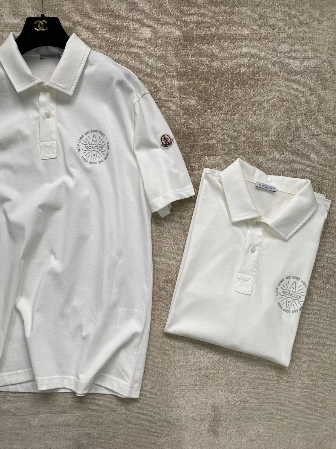 Moncler Men's Summer White Graphic Printed Comfortable Cotton Short Sleeve Polo Shirt T-Shirt #99661