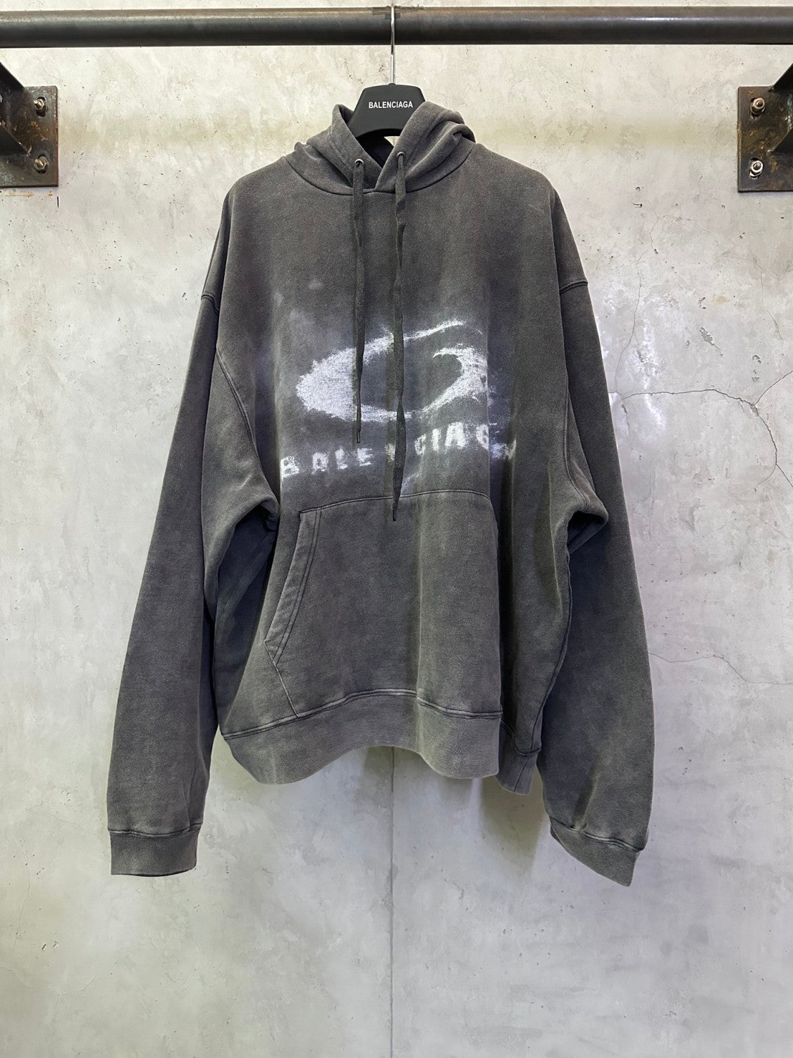 Balenciaga Men's Washed Crayon Loop Oversized Hoodie in Washed Black White #336853