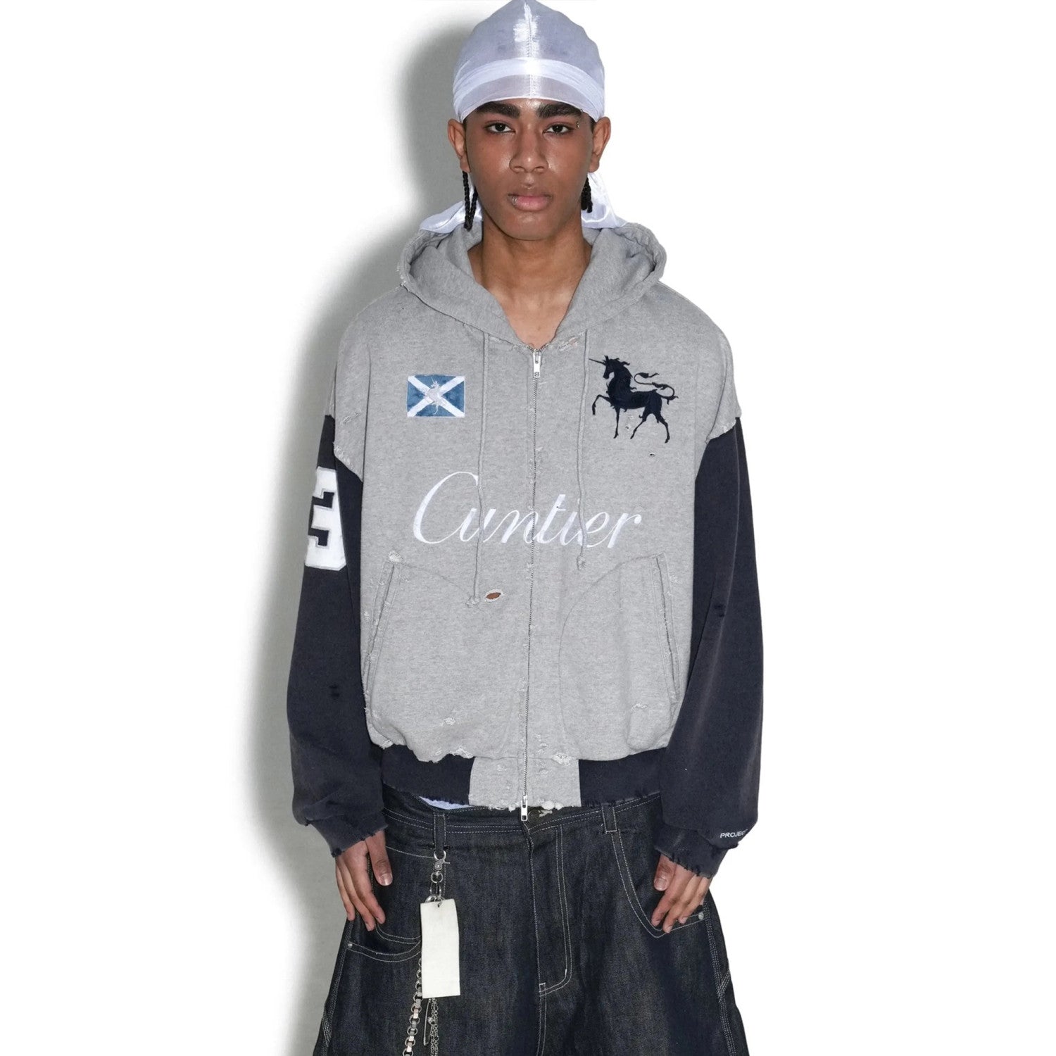 GRAILZ Project G/R Men's Colorblocking Old Vintage Embroidered War Horse Spring And Fall Cotton Zipper Hoodie Sweatshirt Ngvp #1917