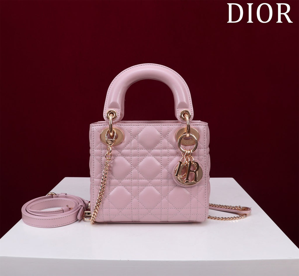 Dior Lady Women's Solid Color Metal Pendant Removable Chain Shoulder Strap Wicker Pattern Sheepskin Leather Single Shoulder Crossbody Handbag Bag Bags #77461