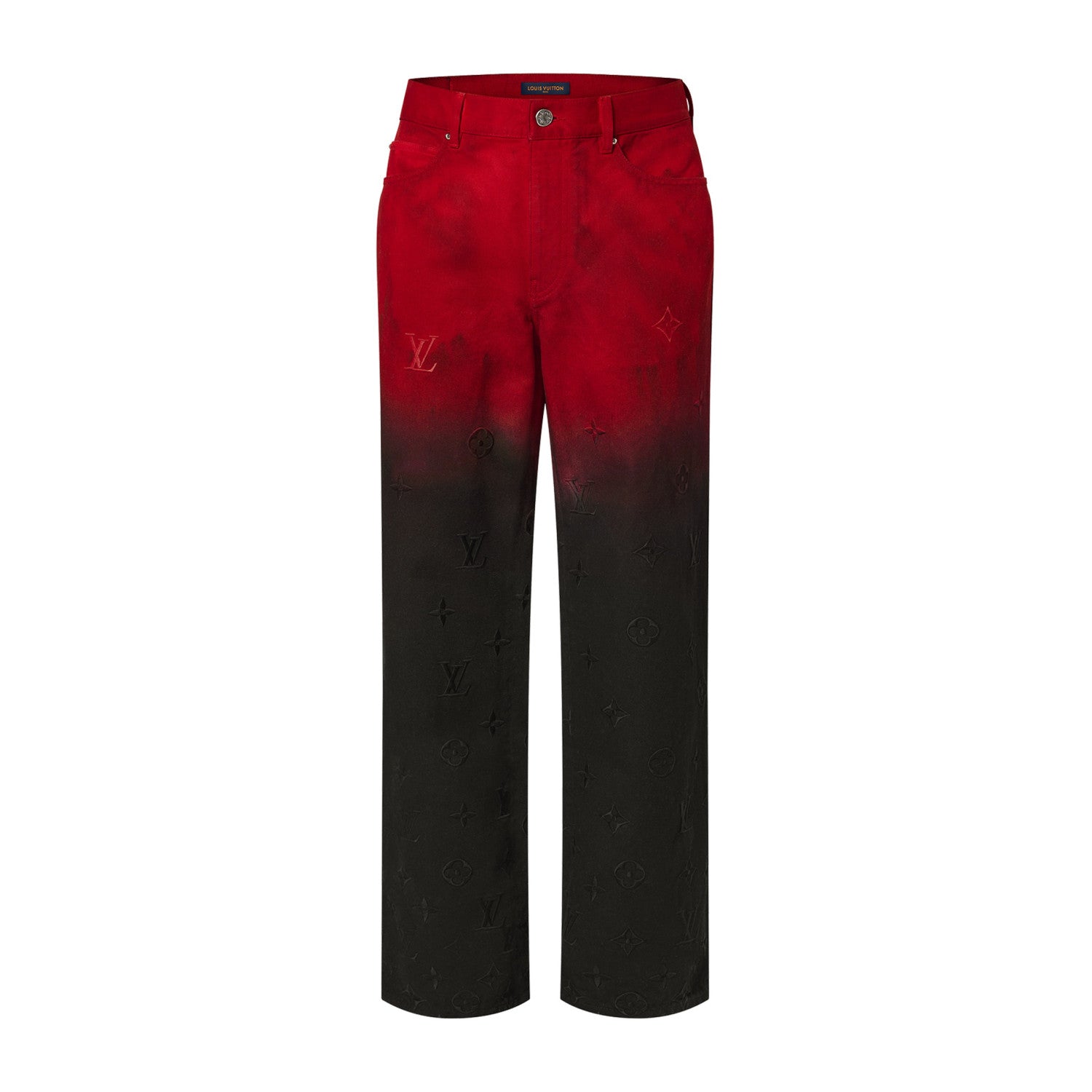 Louis Vuitton Men's Fall/Winter Black and Red Gradient Embroidered Logo Patterns Straight Leg Jeans Pants #98169