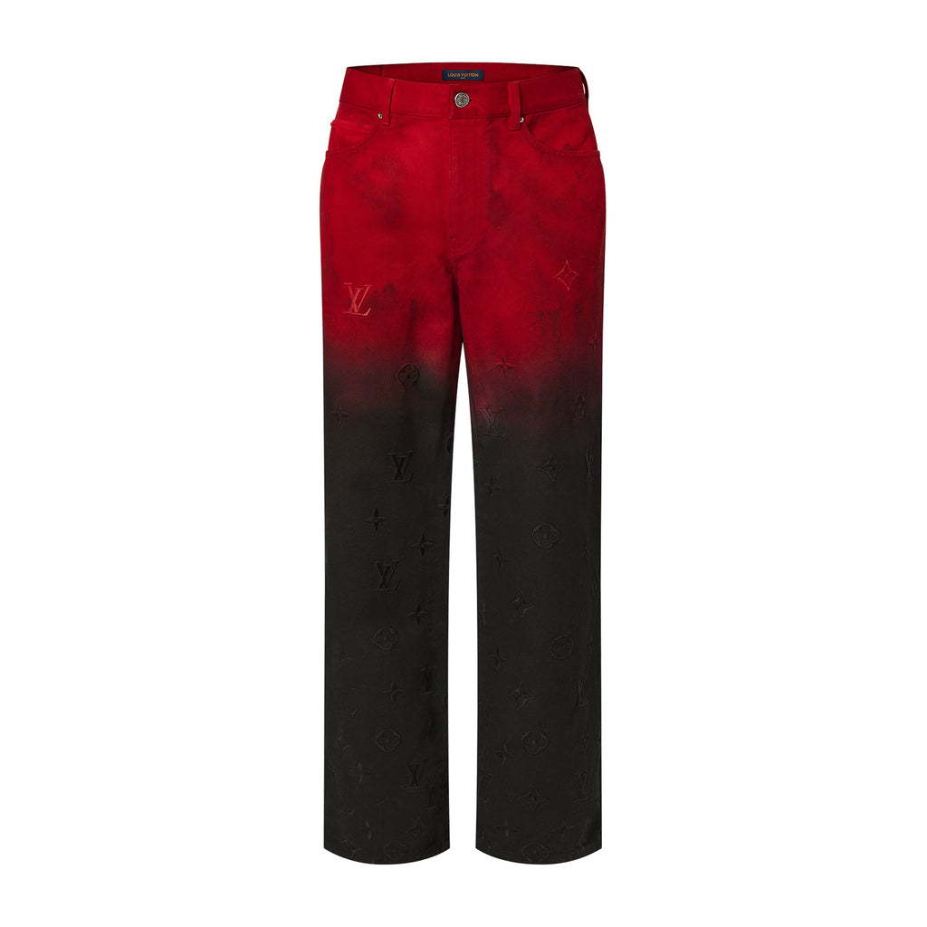Louis Vuitton Men's Fall/Winter Black and Red Gradient Embroidered Logo Patterns Straight Leg Jeans Pants #98169