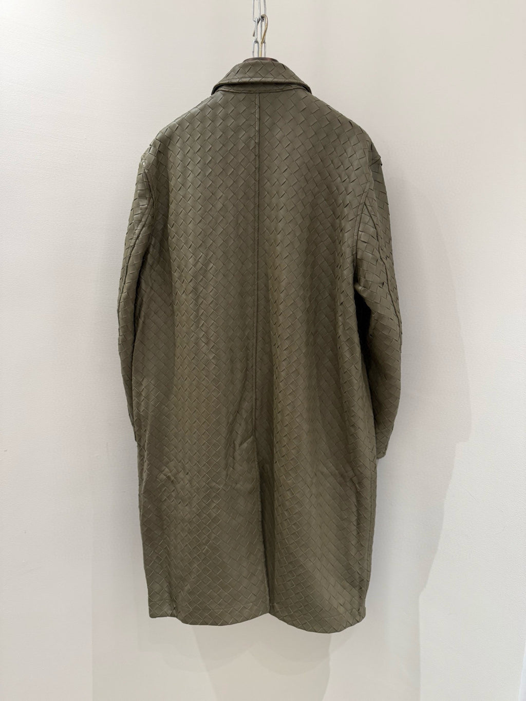 Bottega Veneta Men's And Women's  Spring/Fall Fashion Casual Leather Hand Woven Collar Single Breasted Mid-Length Trench Coat Jacket #78931