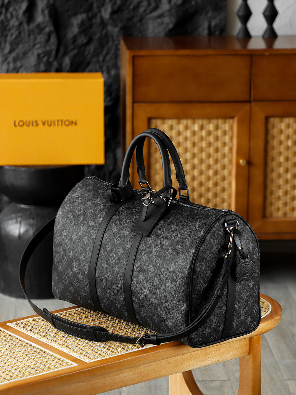 LOUIS VUITTON Keepall Bandoulière 45 Monogram Eclipse Travel M40569 #335964