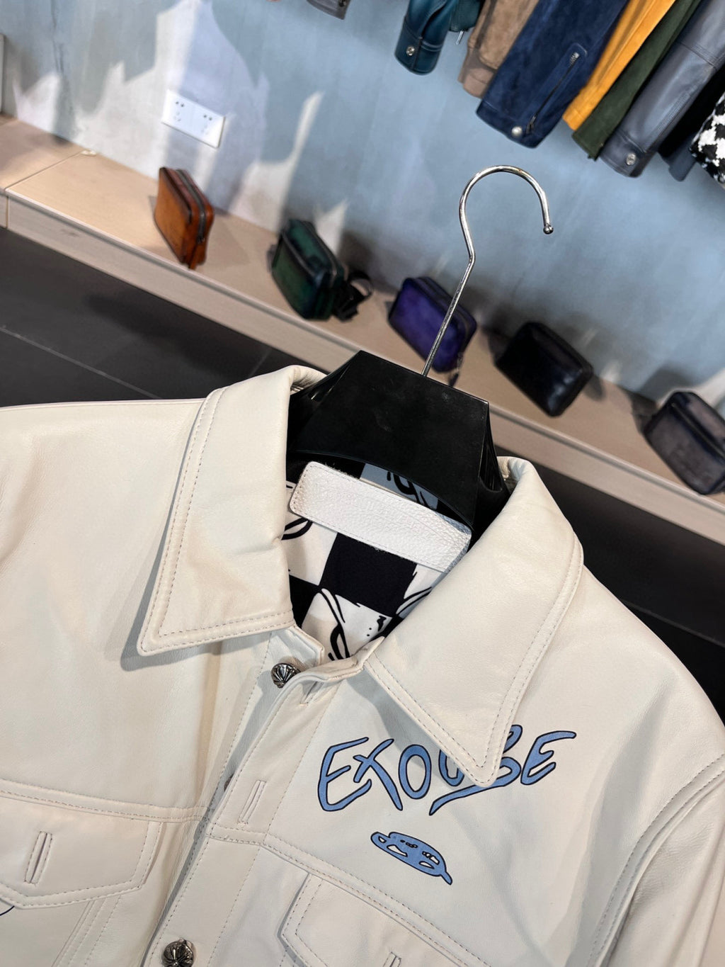 Chrome Hearts Graffiti Leather Jacket With White Zip #96389