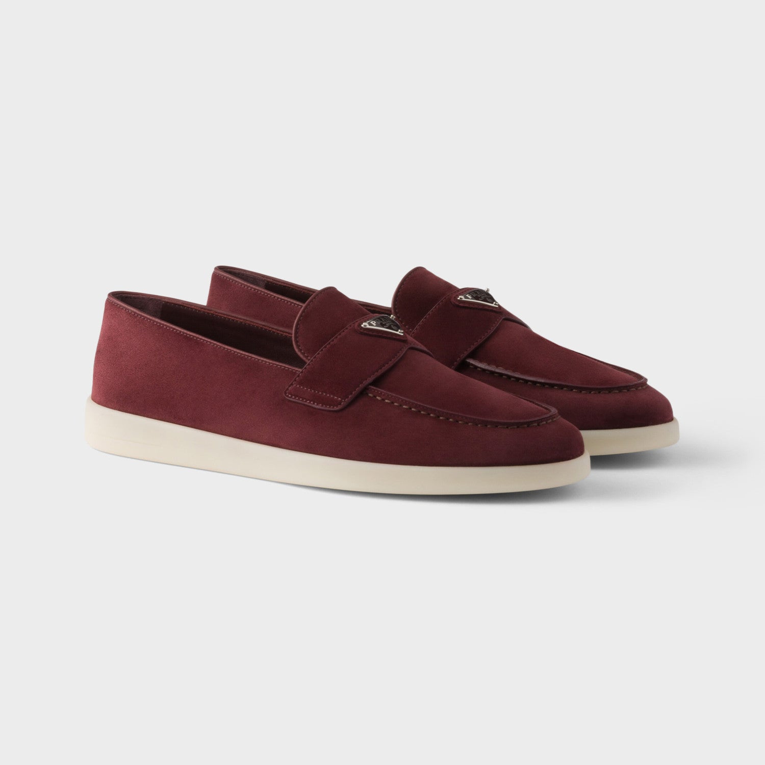 Prada Men's And Women's Spring/Summer Solid Color Fashionable Casual Round Toe Slip On Loafers In Cow Suede With Triangular Logo Shoes #78267