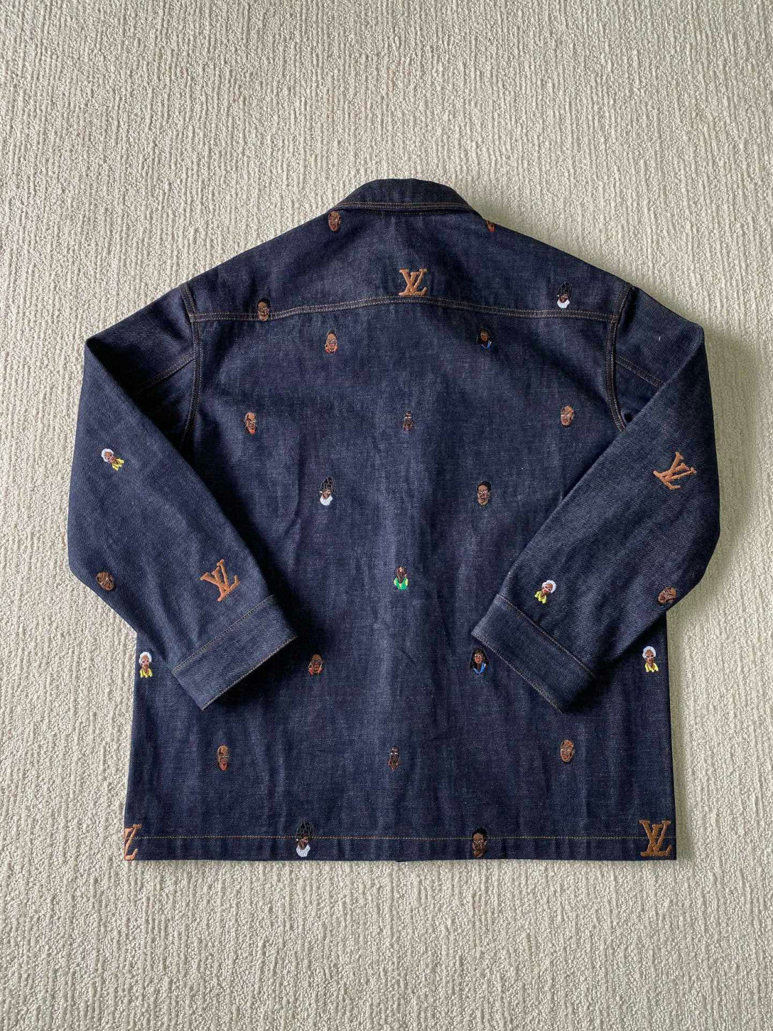 Louis Vuitton Men's Spring & Autumn Monogrammed Embroidered Single Breasted Lapel Loose Denim Jacket Style Shirt #98713