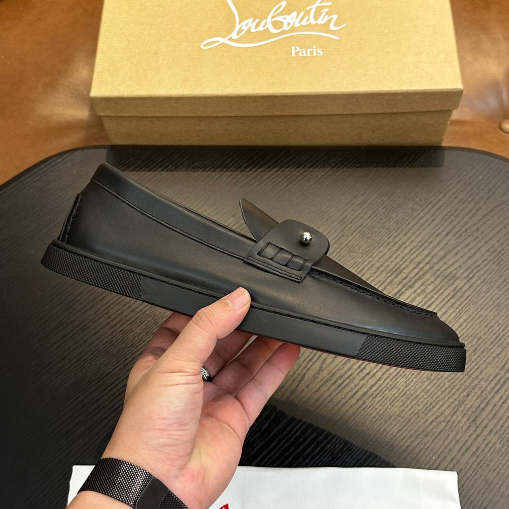Christian Louboutin Men's Solid Color Cowhide Leather Casual Flat Loafers Shoes #77839