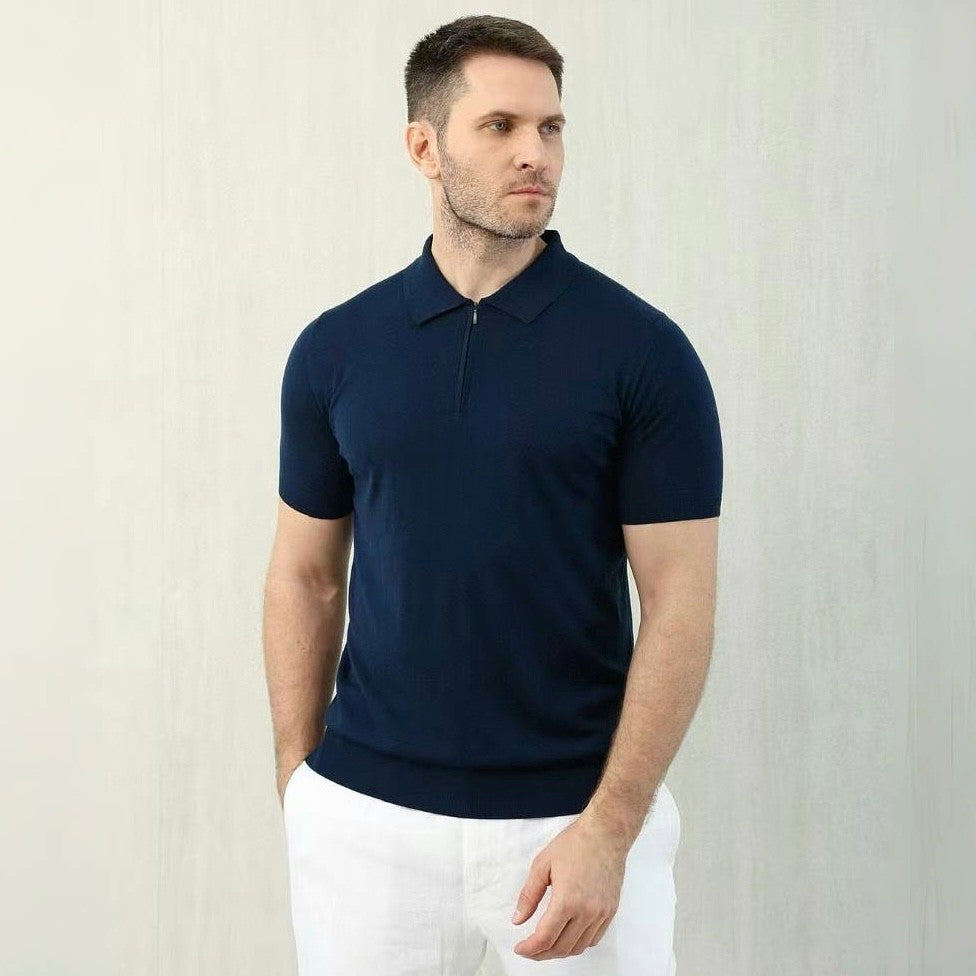 Loro Piana Men's Summer Solid Color Half Zip Straight Short Sleeve Polo Shirt Ngvp #1555