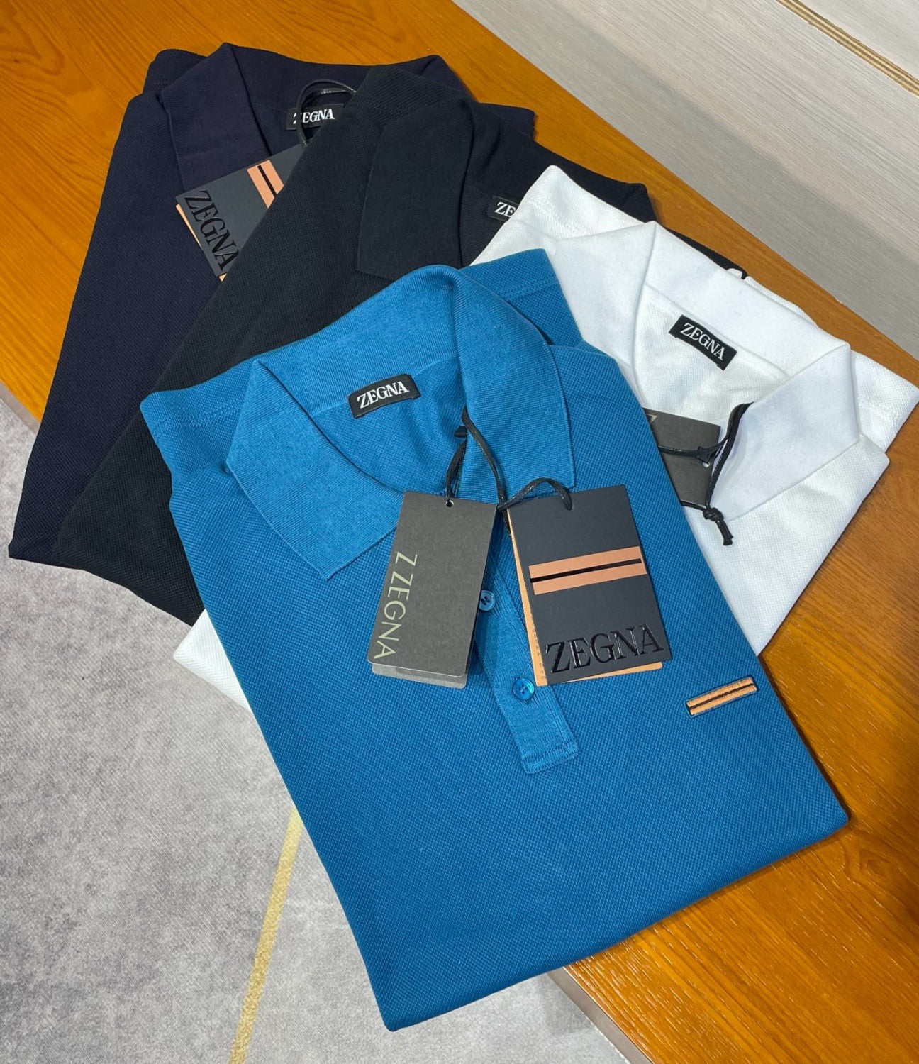 Ermenegildo Zegna Men's Summer Solid Color Breathable Beaded Cotton Fabric Polo Neck Short Sleeve T-Shirt #76929