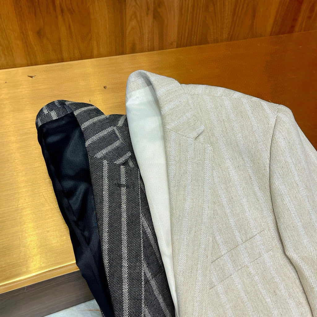 Kiton Men's Spring/Fall Striped Linen Solid-Color Lapel Single-Breasted Long-Sleeve Slim-Fit Blazer Jacket Ngvp #2394