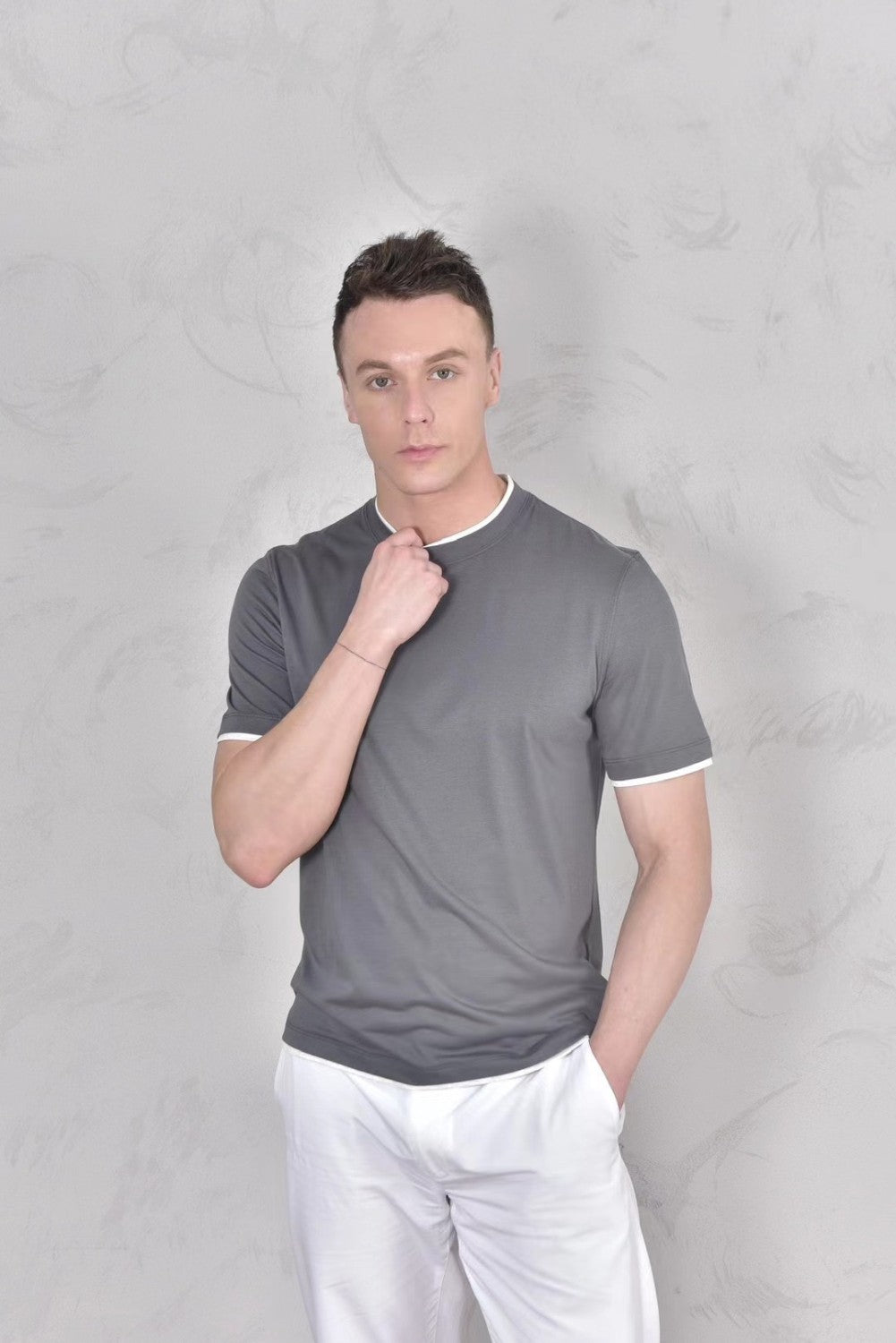 Brunello Cucinelli Men's Spring And Summer Fashion Trend Color Blocking Classic Short-sleeved Comfortable Positive Shoulder Round Neck T-shirt Tops #99379