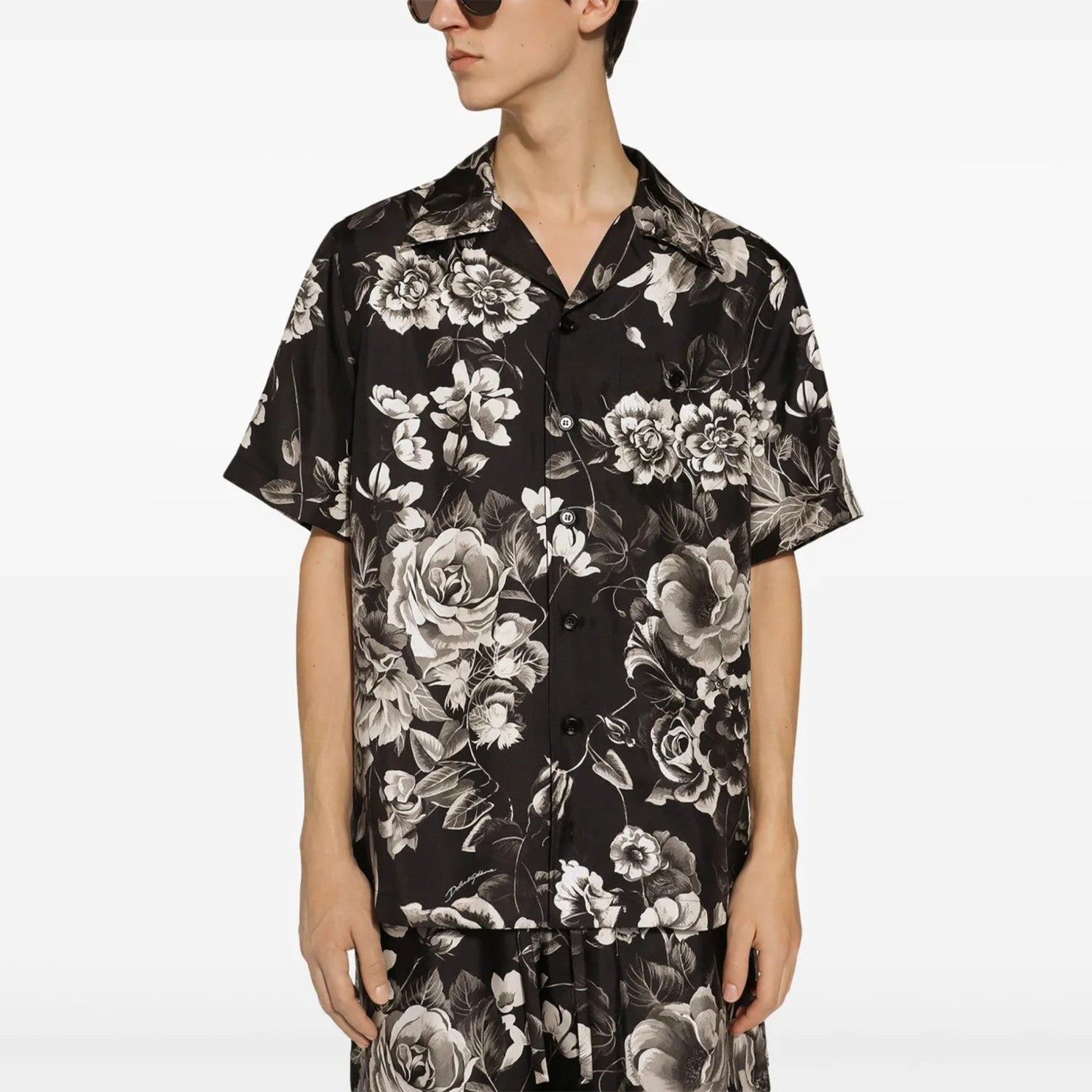 Dolce&Gabbana Men's Spring And Summer Floral Print Silk Shirt Shorts Suit Set Lapel Single-Breasted Short-Sleeved Shirt Top Straight Comfortable Casual Shorts Ngvp #1485
