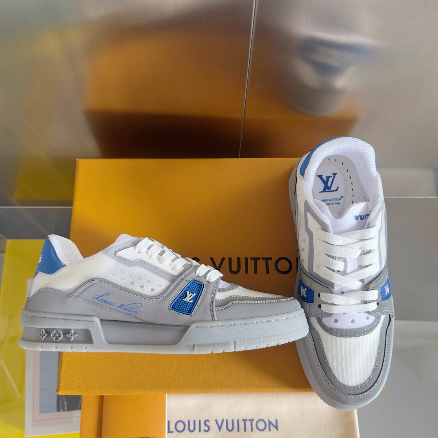 Louis Vuitton Men's LV Trainer Sneakers Round Toe Lace Up Solid Color Low Top Board Shoes Casual Shoes #76831