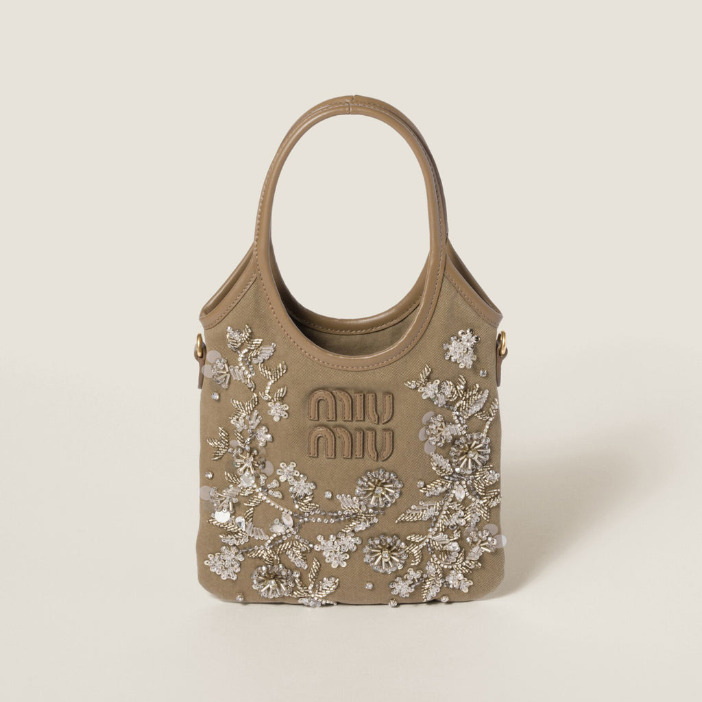 MiuMiu IVY Women's Solid Colour Floral Embroidery Steel Hardware Accessories Cotton Shoulder Crossbody Handbag Bag Bags #76742