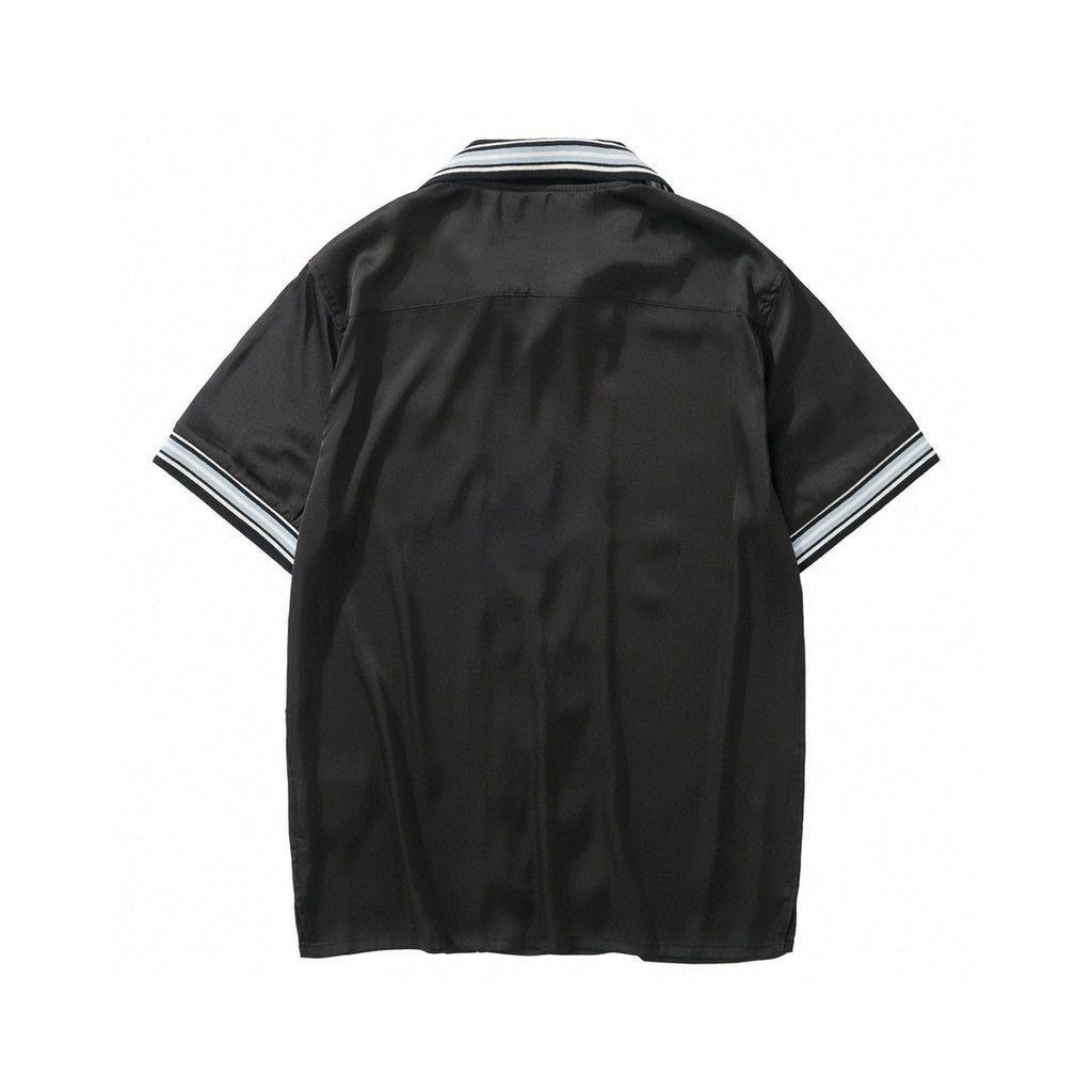 Prada Men's Summer Black Striped Letter Logo Printed Single Breasted Short Sleeve Shirt #99621