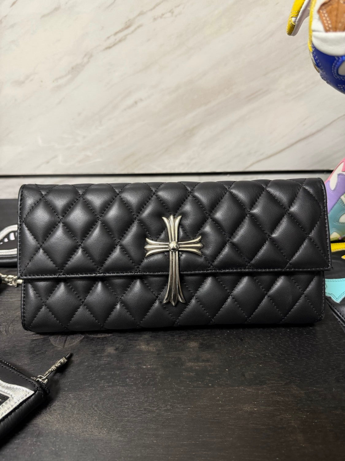 Chrome Hearts Diamond-patterned Black Crossbody Clutch Evening Bag Retro High-street Fashion Wallet Bags #195951
