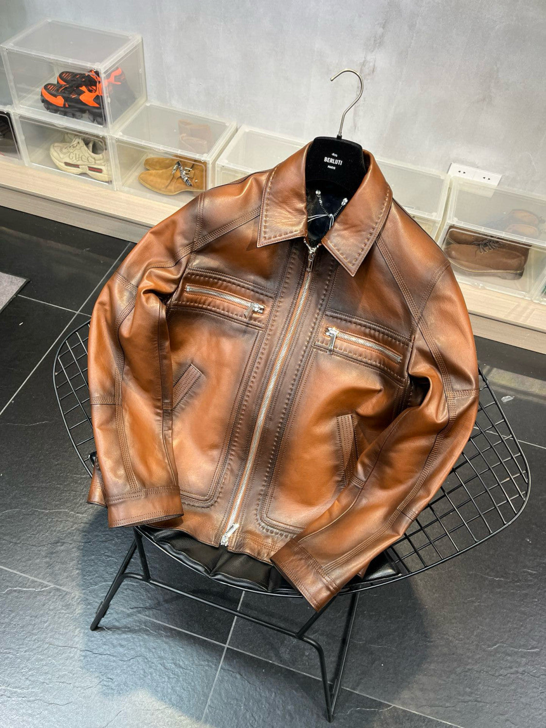 Berluti Leather Jacket Coat #9972