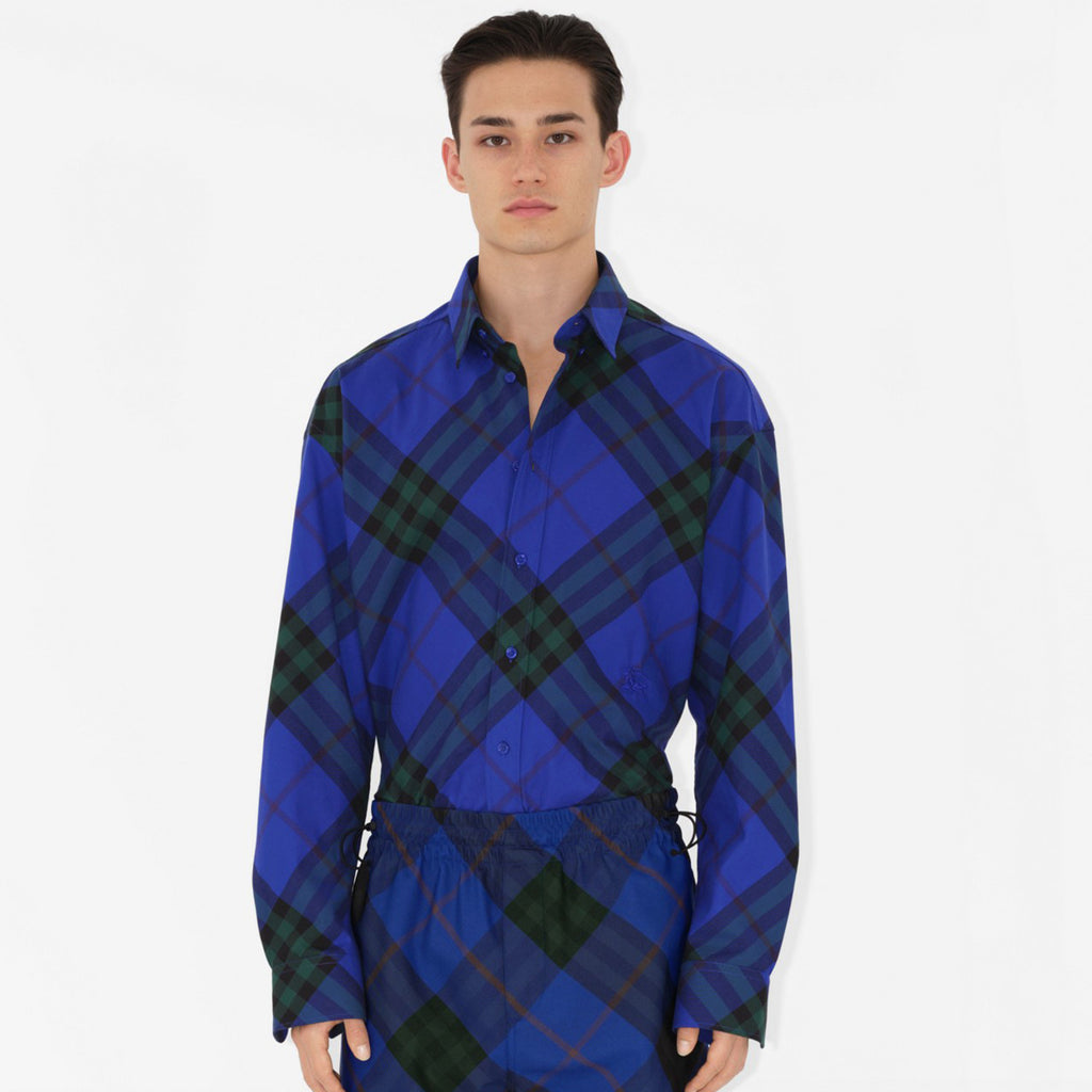 Burberry Men's Spring And Autumn New Retro Plaid Cotton Shirt Color Blocking Single-breasted Lapel Button Down Shirt  #71363
