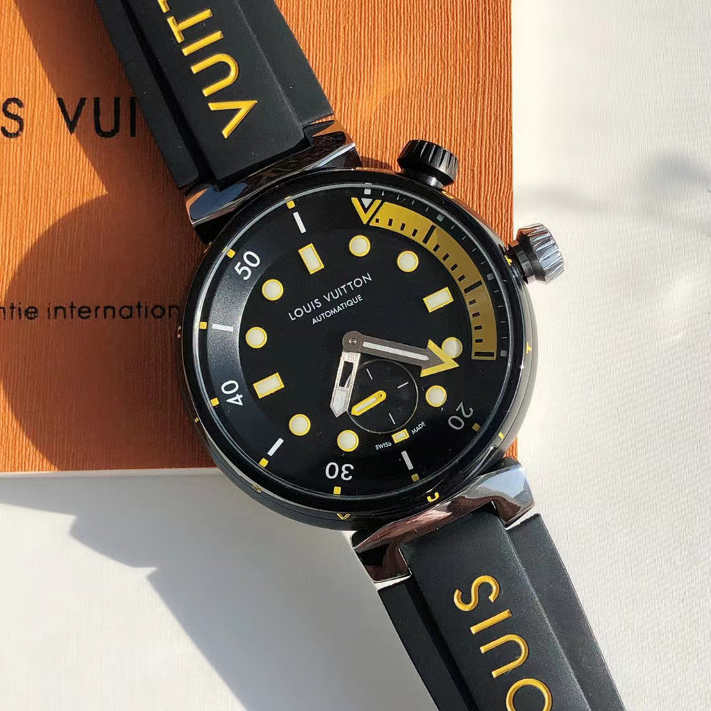Louis Vuitton Men's TAMBOUR STREET DIVER Steel Dial Rubber Strap Automatic Mechanical Watch 44 mm #99382