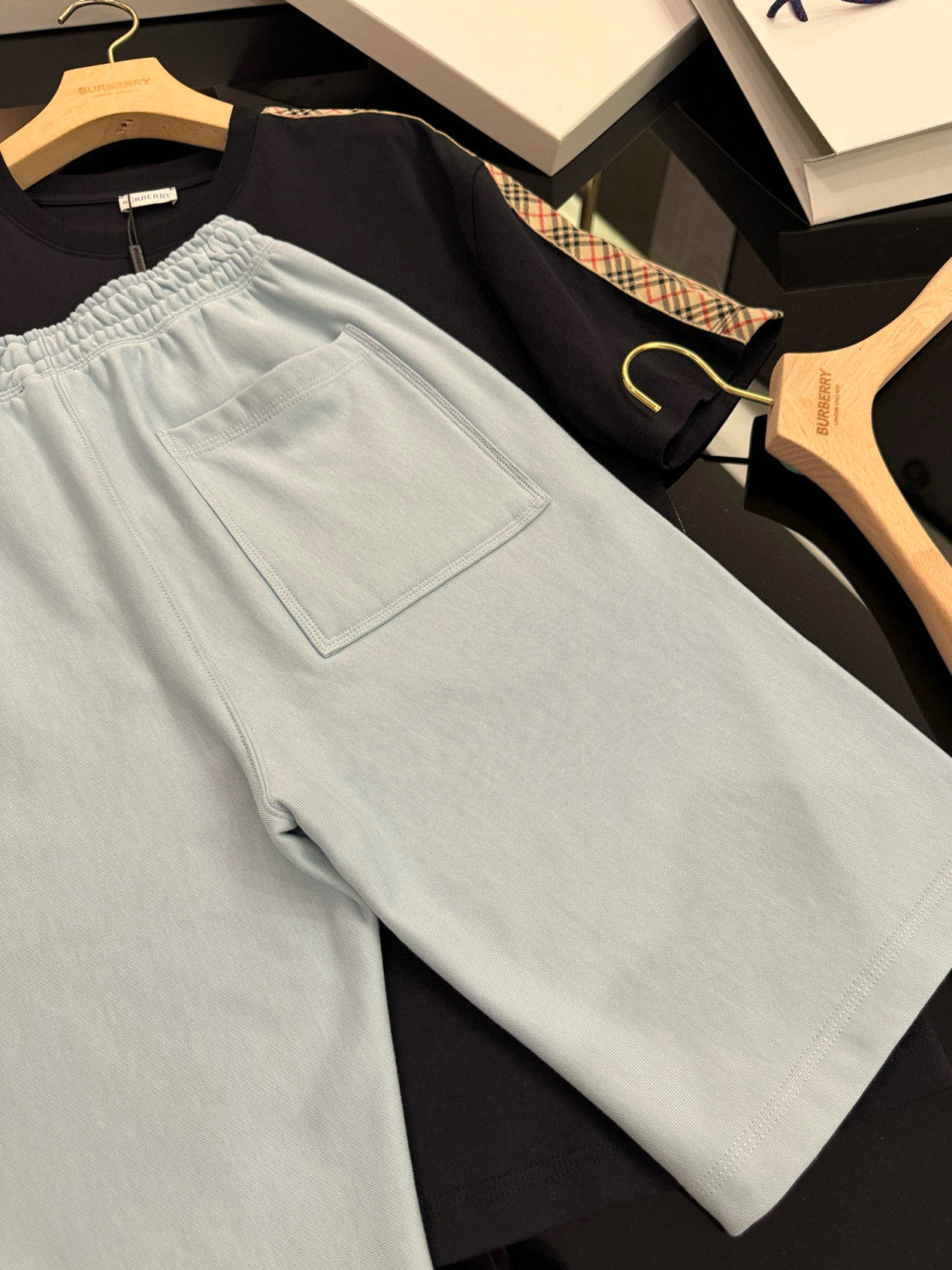 Burberry Men's Summer Solid Colour Letter Print Elastic Waist Cotton Casual Shorts #76757