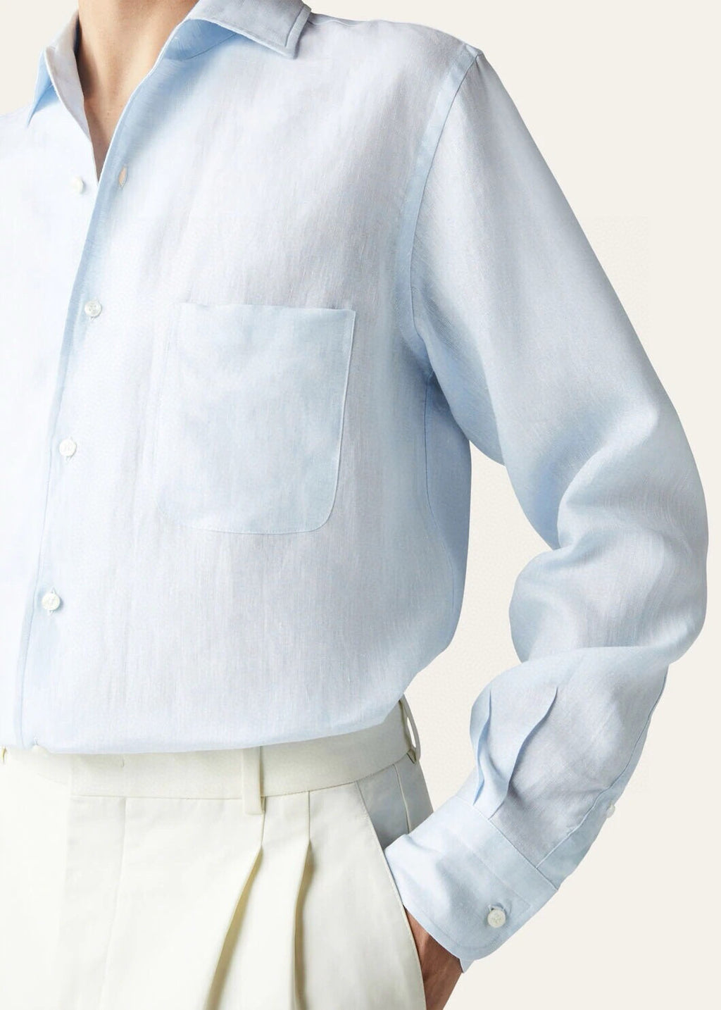 Loro Piana Men's Spring/Fall Fashion Classic Solid-Color Collared Single-Button Linen Shirt #78636