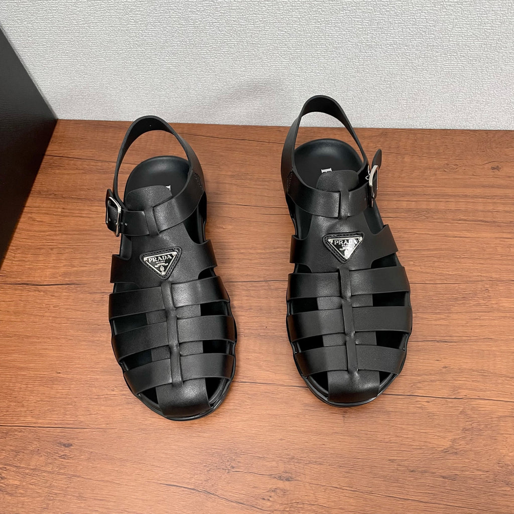 Prada Triangle Logo Cage Fisherman Sandals #383743