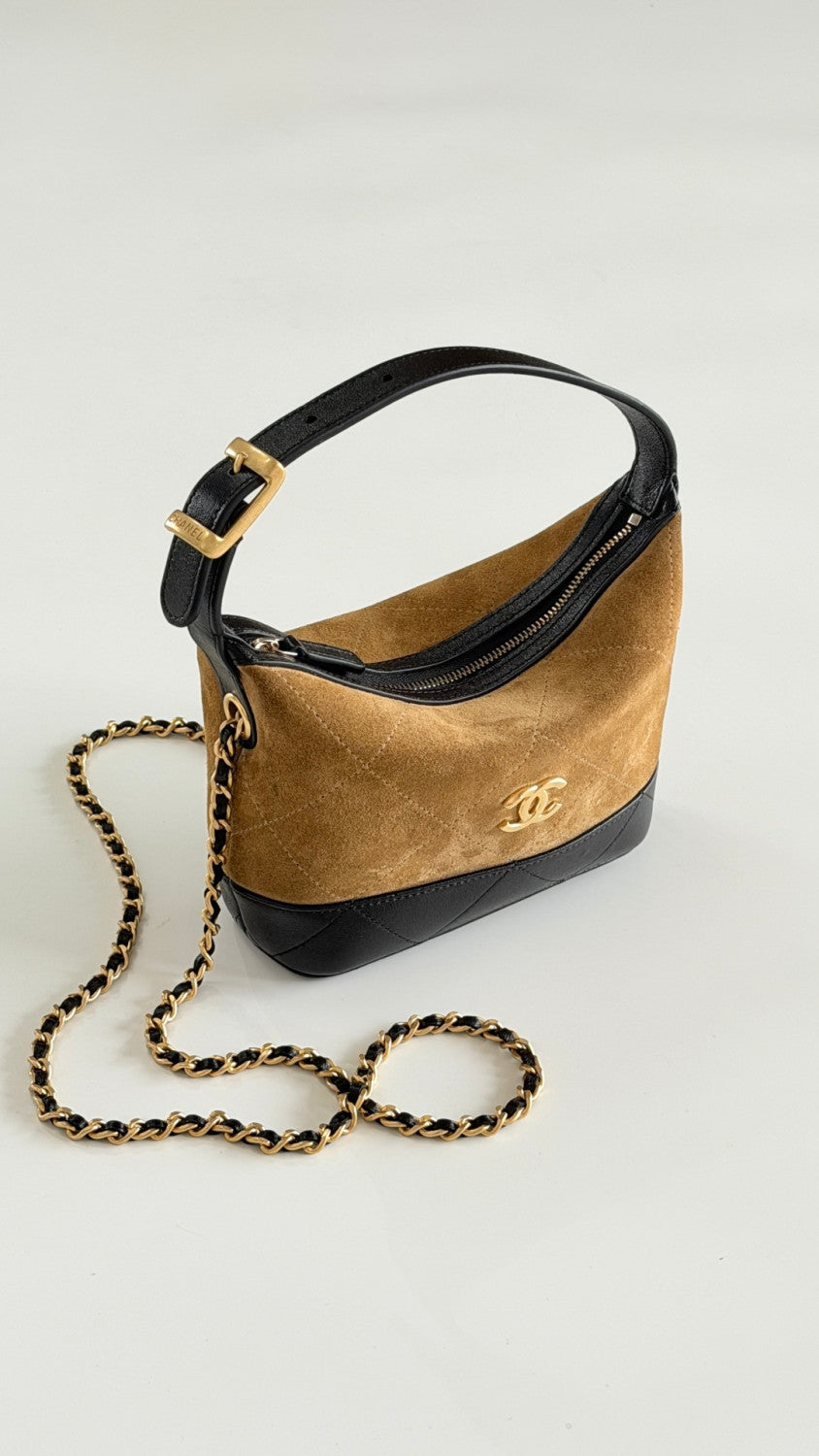 Chanel 26s Hobo Brown And Black Suede Handbag Shoulder Bag Lunch Bag Diamond-quilted Chain-handle Handbag Crossbody Bags #82954A