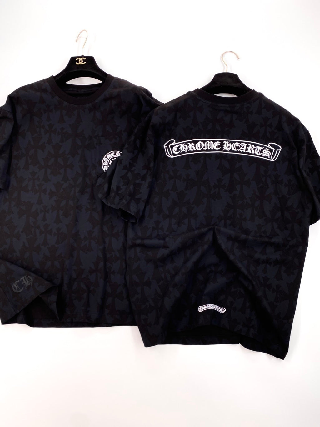 Chrome Hearts Men's Summer Black Logo Printed Round Neck Straight Short Sleeve T-Shirt #99844