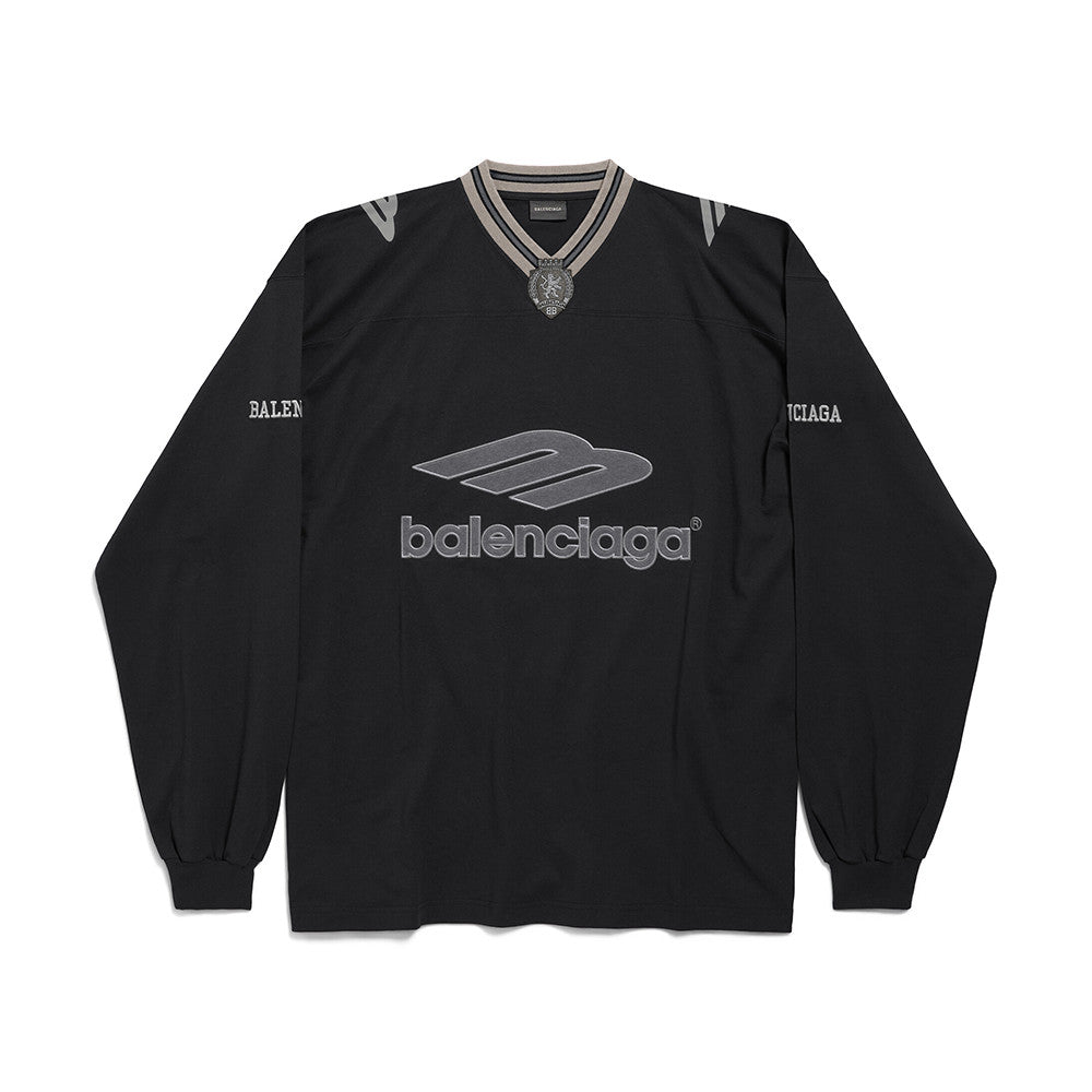 Balenciaga Top-Quality Version Men's 3b Football Long Sleeve V-neck T-shirt Black Anthracite #336375