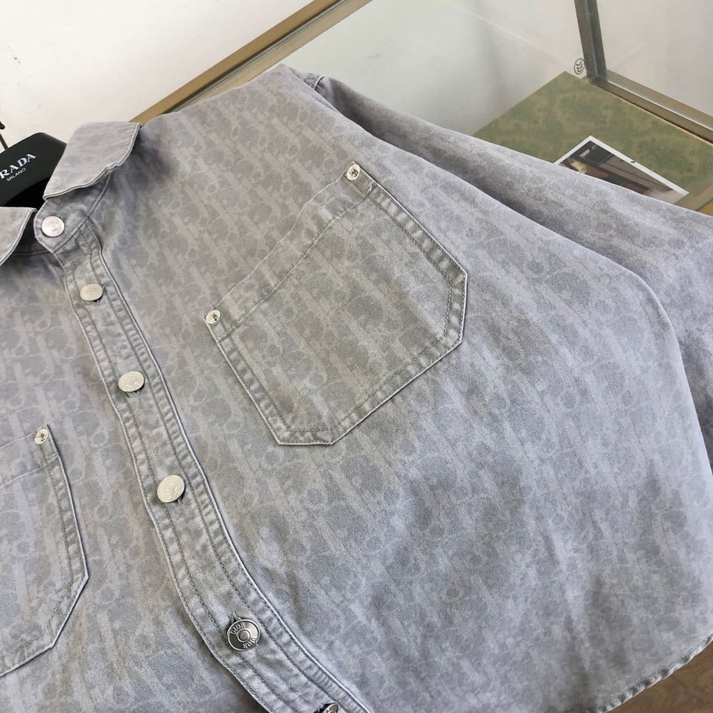 Dior Men's Spring And Fall Letters Full Print Lapel Single Breasted Long Sleeved Denim Shirt Jeans Pants Set Suit #74966