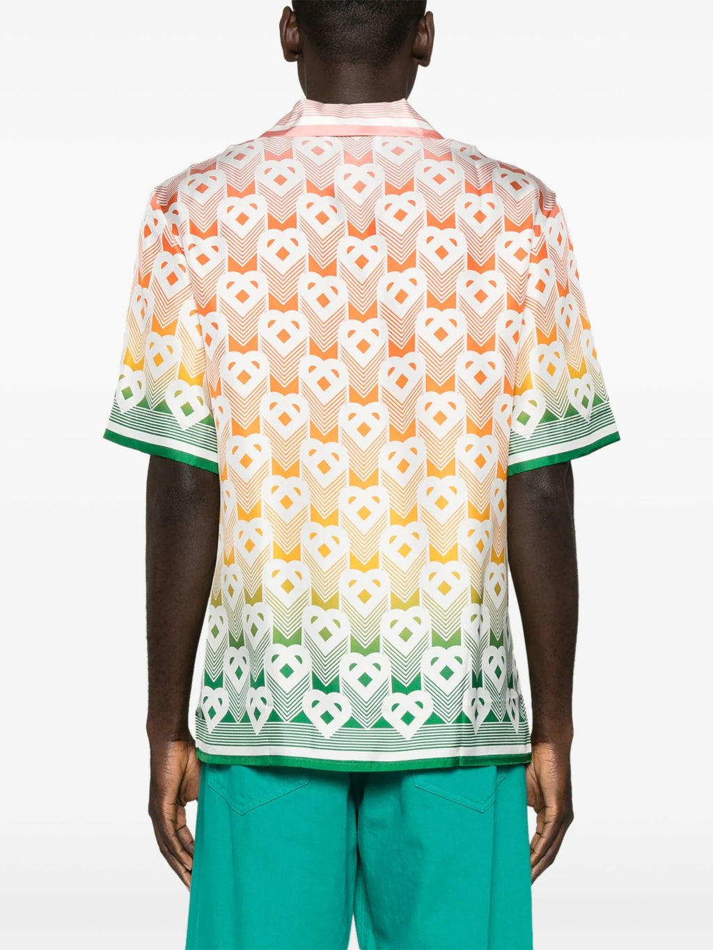 Casablanca Men's Summer Gradient Heart Printed Silk Short Sleeve Shirt Casual Elastic Lace-Up Shorts Ngvp  #8677