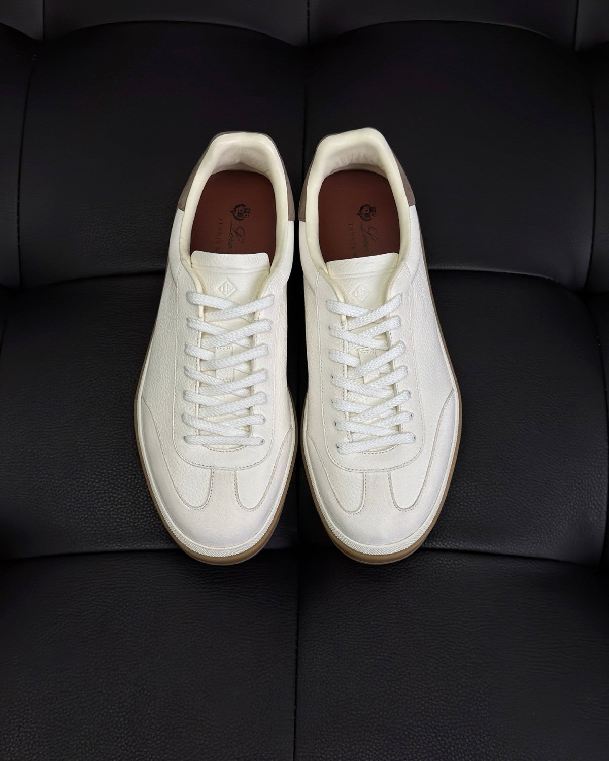 Loro Piana Tennis Walk Men's Solid Color Round Toe Lace-Up Calfskin Low-Top Training Shoes #77437