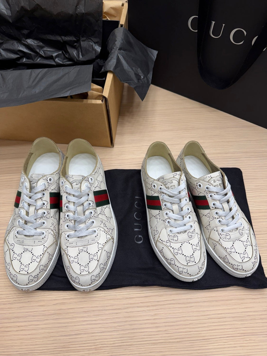 GUCCI Men's Stretch low-top sneaker in white GG leather #388315