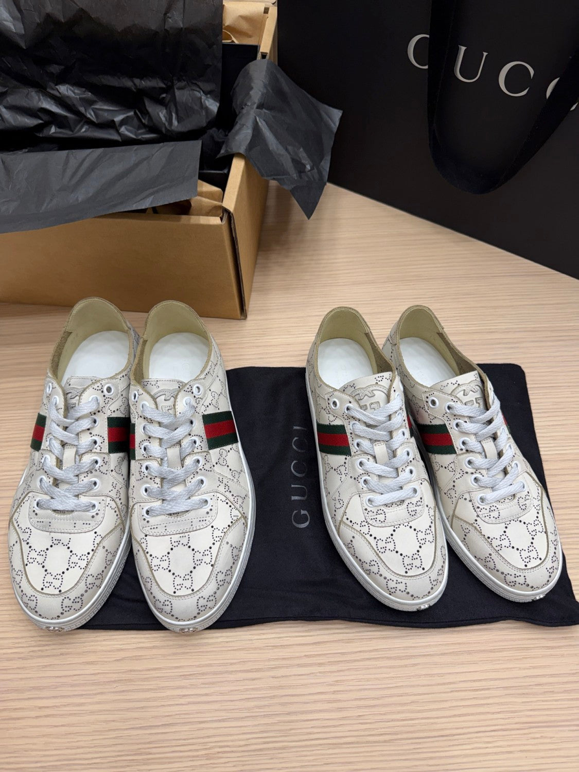 GUCCI Men's Stretch low-top sneaker in white GG leather #388315