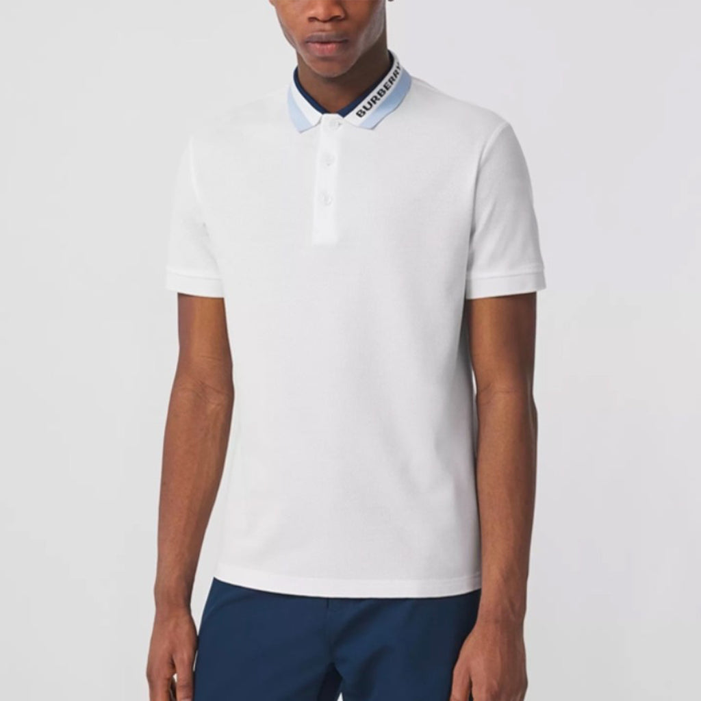 Burberry Men's Summer Solid Logo Colorblocking Lapel Cotton Straight Short Sleeve Polo Shirt #99963