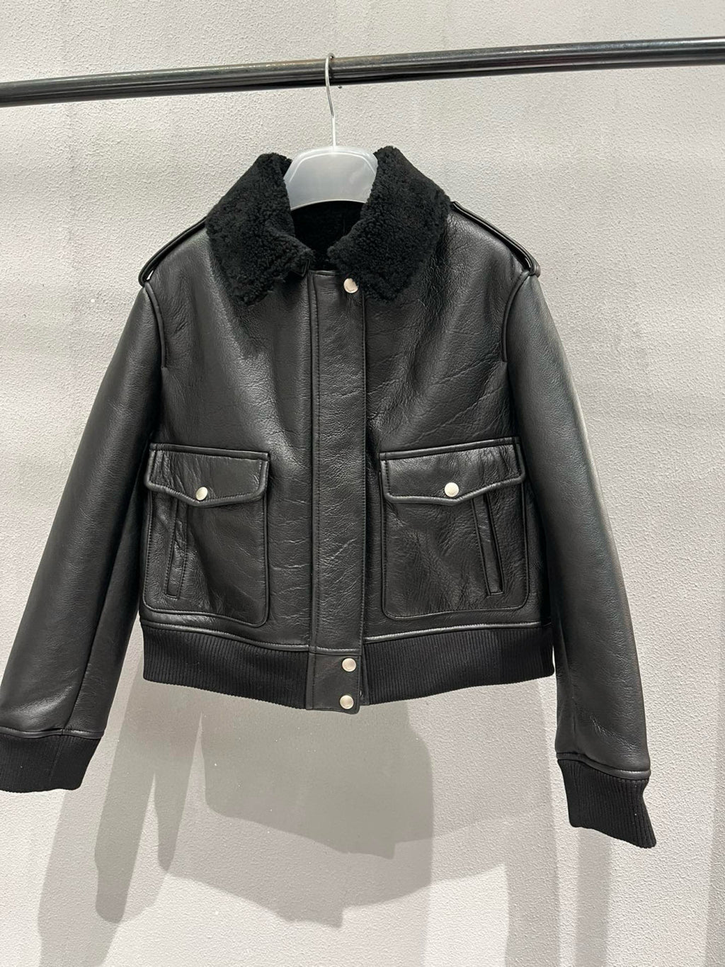 Saint Laurent Men's Winter Black Pilot Single Breasted Zipper Leather Jacket #98459