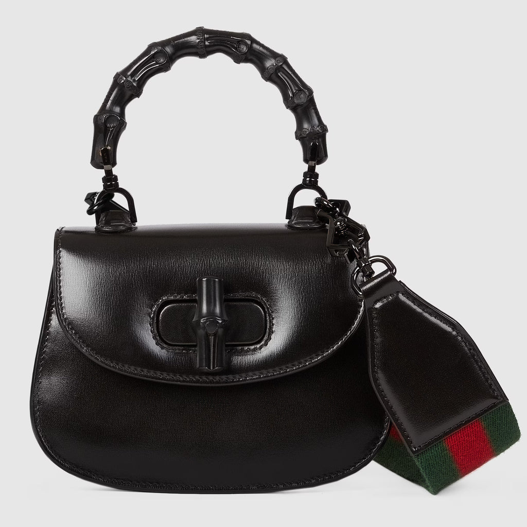 Gucci Bamboo 1947 Mini Bag Black Clutch With Classic Red And Green Strap Stylish Refined Trendy Crossbody Bags #81963A