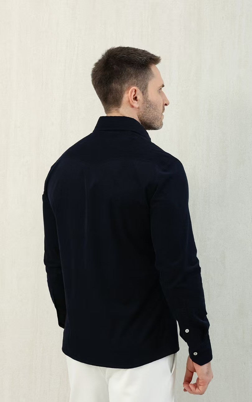 Brunello Cucinelli Men's Spring And Fall Cotton Lapel Solid Color Single-Breasted Chest Pocket Long Sleeve Fitted Shirt Ngvp #1557