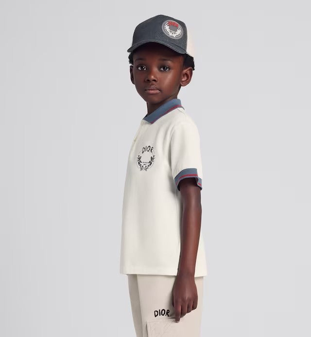 Dior Kid's Summer Logo Letter Print Striped Cotton Short Sleeve Lapel White Polo Shirt #31251