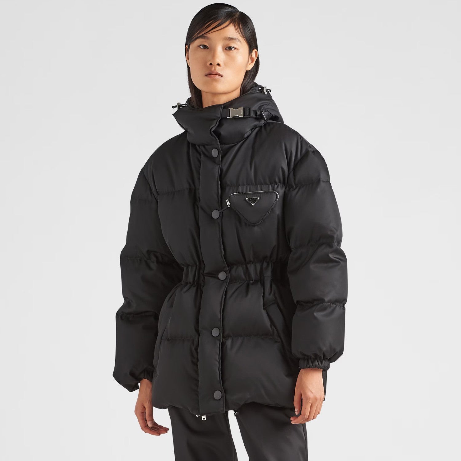 Prada Men's Winter Black Hooded Hooded Recycled Re-Nylon Puffer Down Coat Jacket #97298